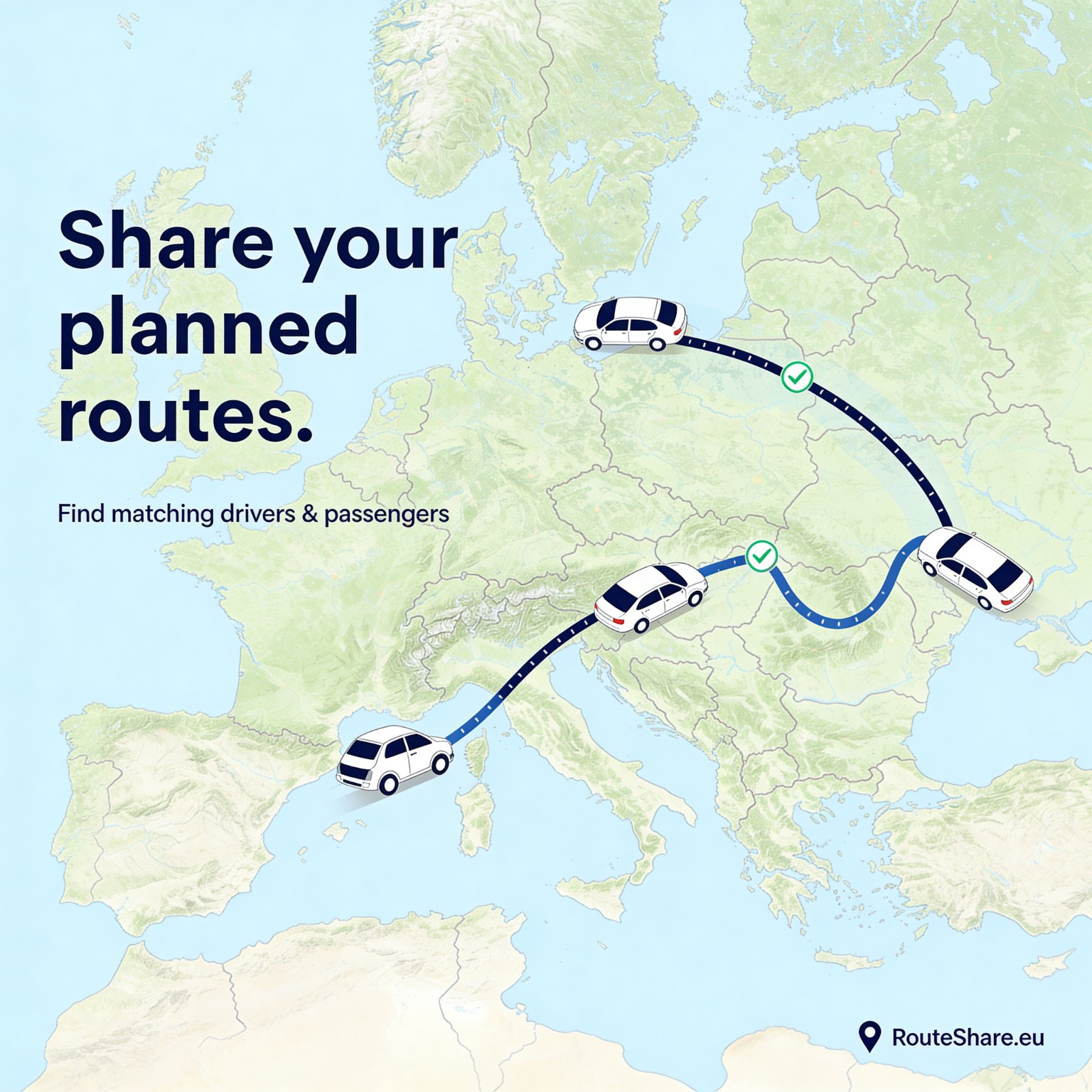Map of Europe with planned shared routes and route matches